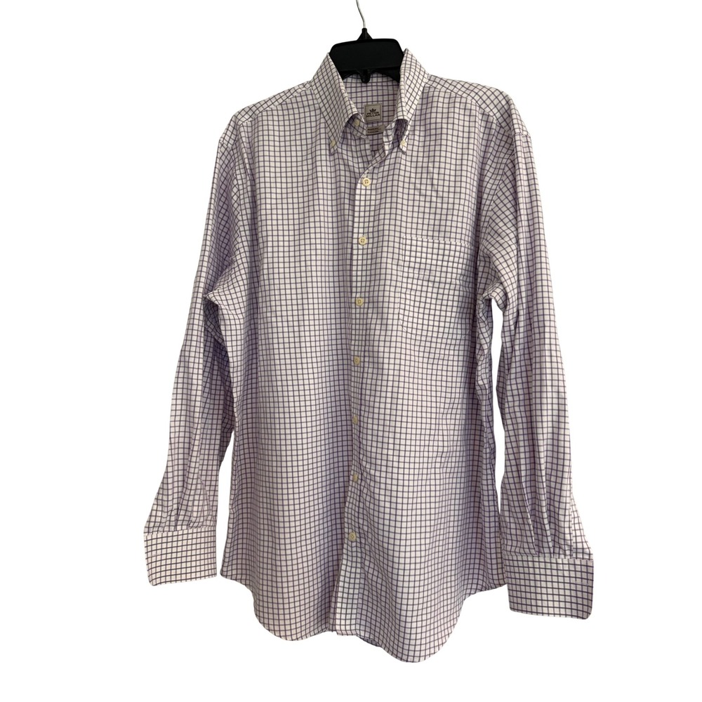 Peter Millar Mens Large Purple White Tattersall Check Cotton Button Down Shirt